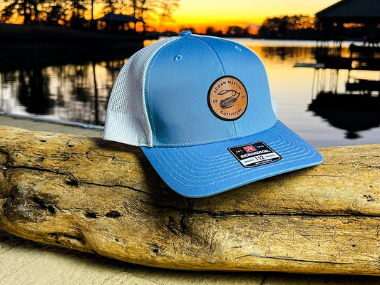 Columbia Blue/White Spinner Bait Leather Patch Hat