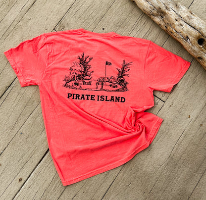 Pirate Island-hand drawn- Bright Salmon