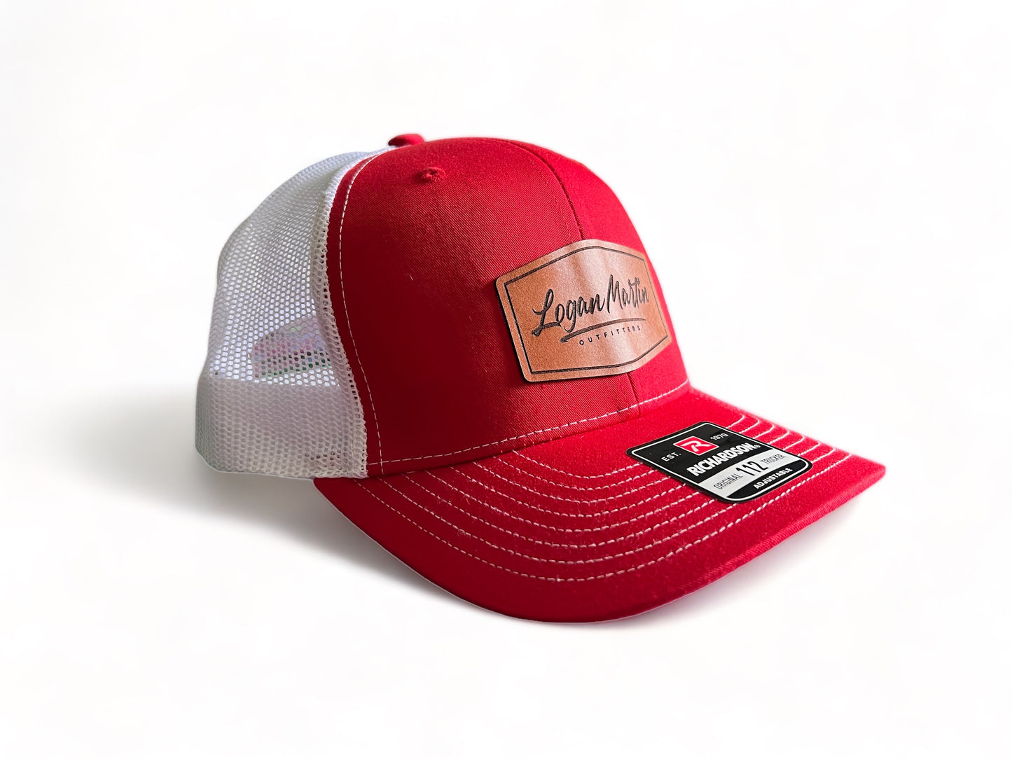 Red/White Logo Leather Patch Hat