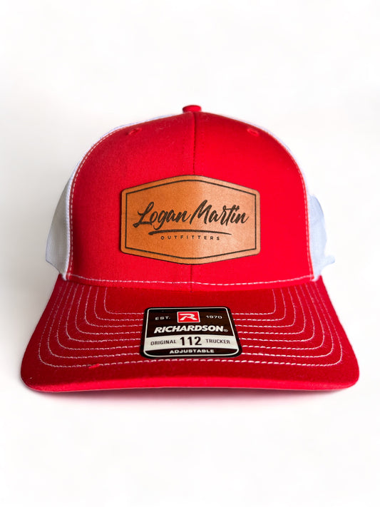 Red/White Logo Leather Patch Hat